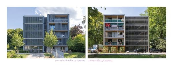 Zwei frontale Gebäudeansichten