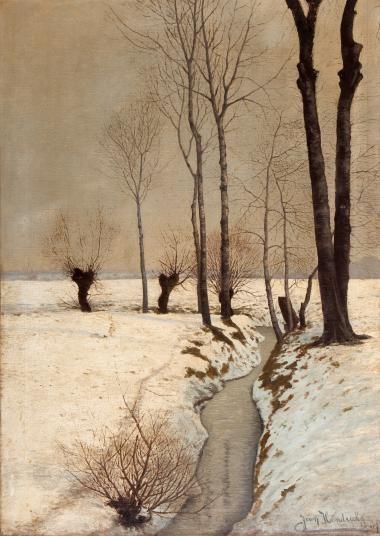 Jean Hendrichs, Verschneite Landschaft am Niederrhein, ohne Jahr, Öl auf Leinwand, 70,5 x 50,5 cm, Dr. Axe Stiftung Jean Hendrichs, Verschneite Landschaft am Niederrhein, ohne Jahr, Öl auf Leinwand, 70,5 x 50,5 cm, Dr. Axe Stiftung
